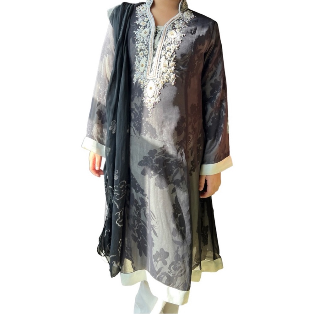 Designer Little Girls Pakistani Black and White Formal 2- pcs suit
